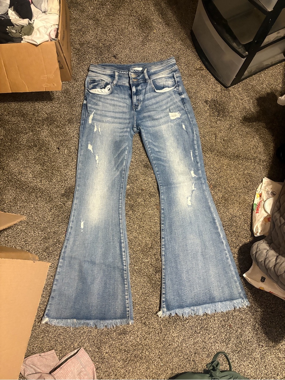 KanCan Light Blue Distressed Flare Jeans with Raw Hem